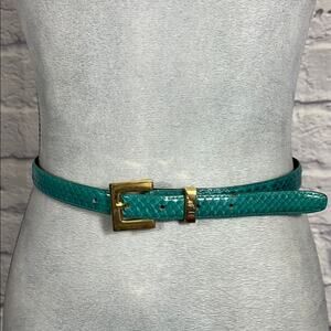 Vintage turquoise snakeskin belt with gold buckle